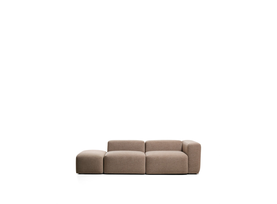 Blok 3-seater sofa with right armrest and chenille end pouf