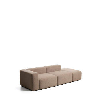 Blok 3-seater sofa with left armrest and chenille end pouf