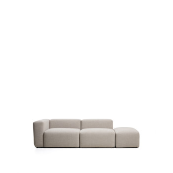 Blok 3-seater sofa with left armrest and chenille end pouf