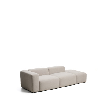 Blok 3-seater sofa with left armrest and chenille end pouf