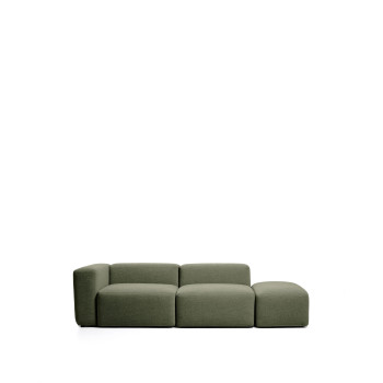 Blok 3-seater sofa with left armrest and chenille end pouf