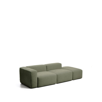 Blok 3-seater sofa with left armrest and chenille end pouf