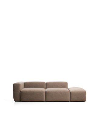 Blok 3-seater sofa with left armrest and chenille end pouf