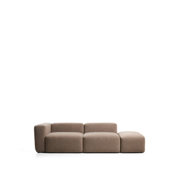 Blok 3-seater sofa with left armrest and chenille end pouf