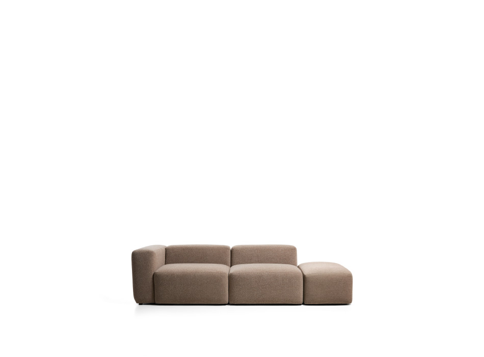 Blok 3-seater sofa with left armrest and chenille end pouf