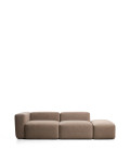 Blok 3-seater sofa with left armrest and chenille end pouf