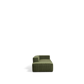 Blok 3-seater sofa with left armrest and end pouf in thick green corduroy, 270 cm FSC Mix Credit