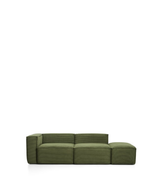 Blok 3-seater sofa with left armrest and end pouf in thick green corduroy, 270 cm FSC Mix Credit