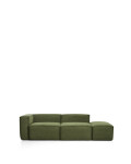 Blok 3-seater sofa with left armrest and end pouf in thick green corduroy, 270 cm FSC Mix Credit
