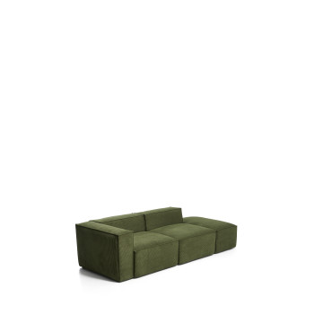 Blok 3-seater sofa with left armrest and end pouf in thick green corduroy, 270 cm FSC Mix Credit