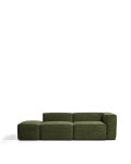 Blok 3-seater sofa with left armrest and end pouf in thick green corduroy, 270 cm FSC Mix Credit