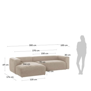Blok 3-seater sofa with left chaise longue, beige, 300 cm