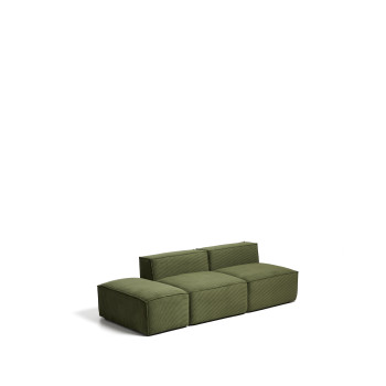 Blok 3-seater sofa with end pouf in thick green corduroy, 240 cm FSC Mix Credit