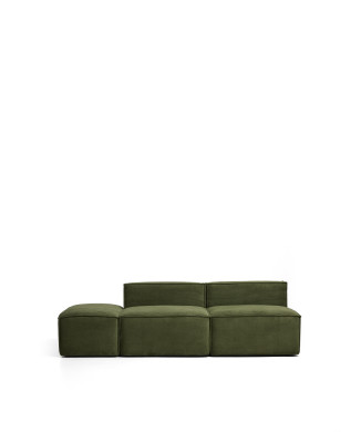 Blok 3-seater sofa with end pouf in thick green corduroy, 240 cm FSC Mix Credit