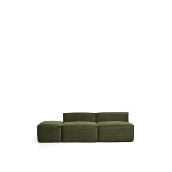 Blok 3-seater sofa with end pouf in thick green corduroy, 240 cm FSC Mix Credit