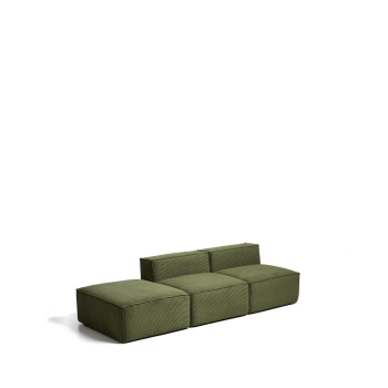 Blok 3-seater sofa with end pouf in thick green corduroy, 270 cm FSC Mix Credit