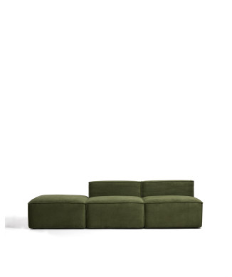 Blok 3-seater sofa with end pouf in thick green corduroy, 270 cm FSC Mix Credit