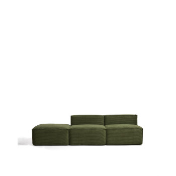 Blok 3-seater sofa with end pouf in thick green corduroy, 270 cm FSC Mix Credit