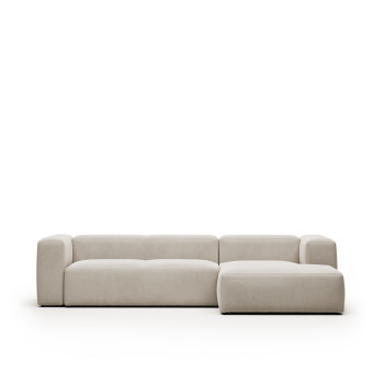 Blok 3-seater sofa in beige chenille with right chaise longue 300 cm FSC Mix Credit