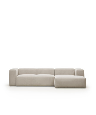 Blok 3-seater sofa in beige chenille with right chaise longue 300 cm FSC Mix Credit