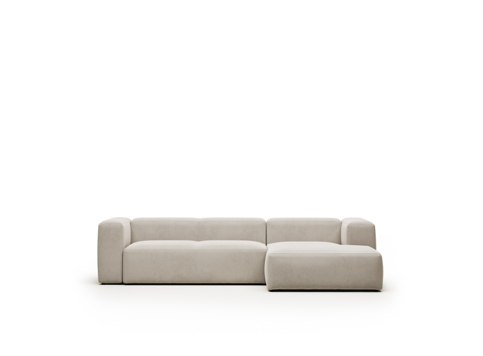Blok 3-seater sofa in beige chenille with right chaise longue 300 cm FSC Mix Credit