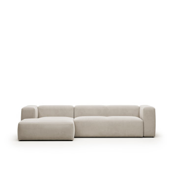 Blok 3-seater sofa in beige chenille with left chaise longue 300 cm FSC Mix Credit