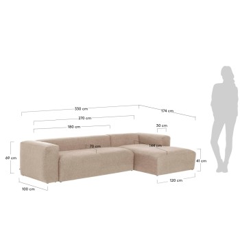 Blok 4-seater sofa chaise longue right beige 330 cm
