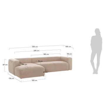 Blok 4-seater sofa chaise longue left beige 330 cm