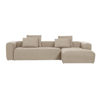 Blok 4-seater sofa in beige chenille with right chaise longue 330 cm FSC Mix Credit
