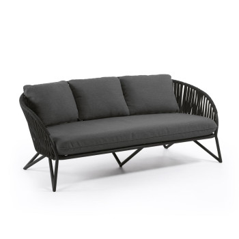 Branzie 3-seater sofa in black rope 180cm