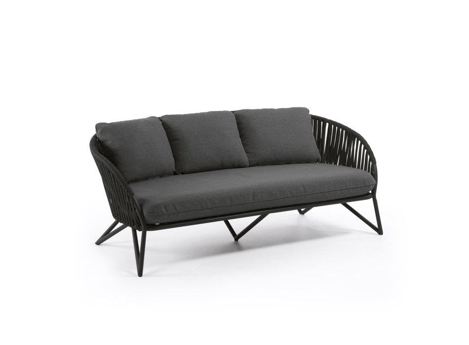 Branzie 3-seater sofa in black rope 180cm