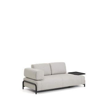 Compo 2-seater sofa in greyish beige with large tray and 200 cm black metal frame FSC Mix Credit