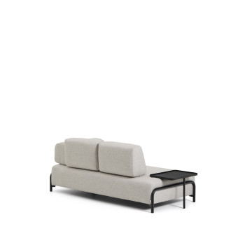 Compo 2-seater sofa in greyish beige with large tray and 200 cm black metal frame FSC Mix Credit