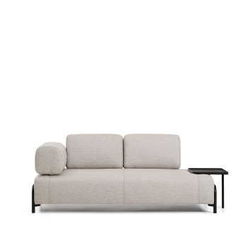Compo 2-seater sofa in greyish beige with large tray and 200 cm black metal frame FSC Mix Credit