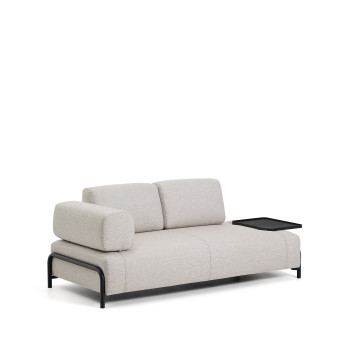 Compo 2-seater sofa in greyish beige with large tray and 200 cm black metal frame FSC Mix Credit