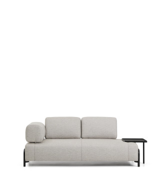 Compo 2-seater sofa in greyish beige with large tray and 200cm black metal frame FSC Mix Credit