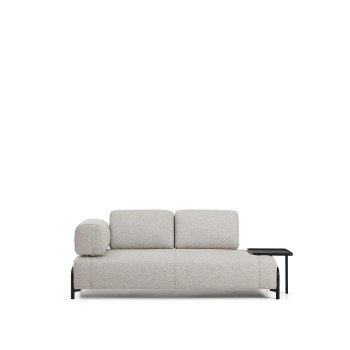 Compo 2-seater sofa in greyish beige with large tray and 200cm black metal frame FSC Mix Credit