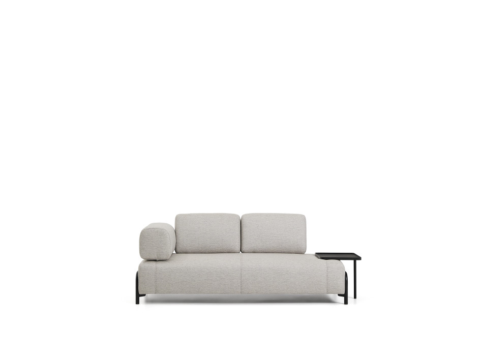 Compo 2-seater sofa in greyish beige with large tray and 200cm black metal frame FSC Mix Credit