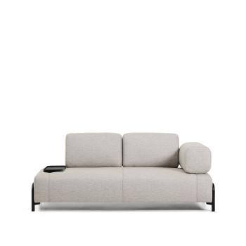 Compo 2-seater sofa in greyish beige with small tray and black metal frame 200 cm FSC Mix Credit