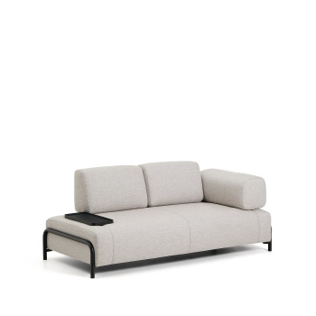 Compo 2-seater sofa in greyish beige with small tray and black metal frame 200 cm FSC Mix Credit