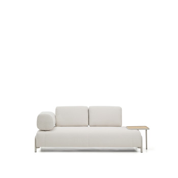 Compo 2-seater sofa in ecru chenille, large tray with oak veneer and beige metal frame 200 cm FSC Mix Credit