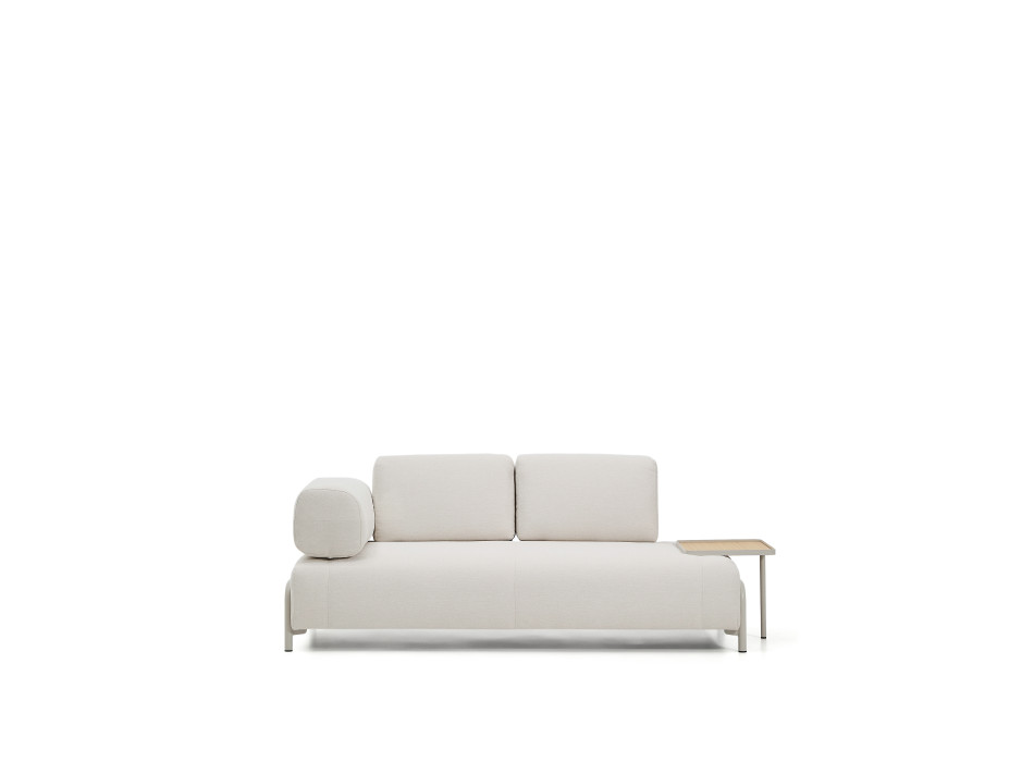 Compo 2-seater sofa in ecru chenille, large tray with oak veneer and beige metal frame 200 cm FSC Mix Credit