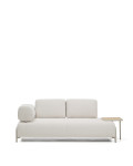 Compo 2-seater sofa in ecru chenille, large tray with oak veneer and beige metal frame 200 cm FSC Mix Credit