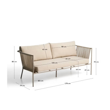Zivia 2-seater outdoor sofa in raw rope and green galvanized steel 178 cm