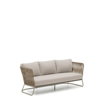Saconca 3-seater outdoor sofa in rope and beige galvanized steel 189 cm