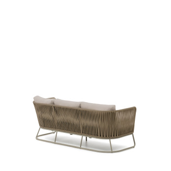 Saconca 3-seater outdoor sofa in rope and beige galvanized steel 189 cm