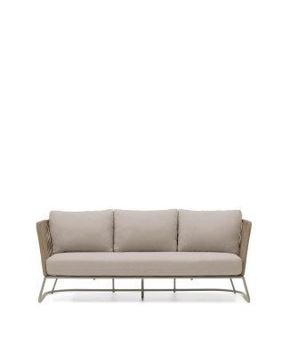 Saconca 3-seater outdoor sofa in rope and beige galvanized steel 189 cm