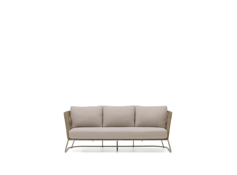 Saconca 3-seater outdoor sofa in rope and beige galvanized steel 189 cm
