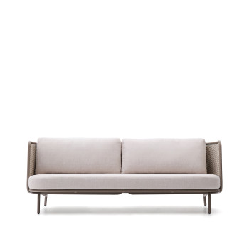Sedalis 3-seater outdoor sofa in aluminum and dove gray rope, 210 cm