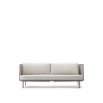 Sedalis 3-seater outdoor sofa in aluminum and dove gray rope, 210 cm